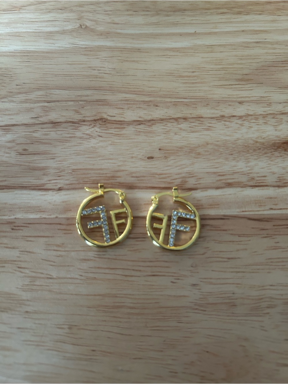 Gold Tone Crystal Initial Hoop Earrings - Brand
